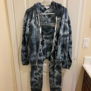 Target Tie-Dye Zip Hoodie & Jogger Set in Dark Teal and White